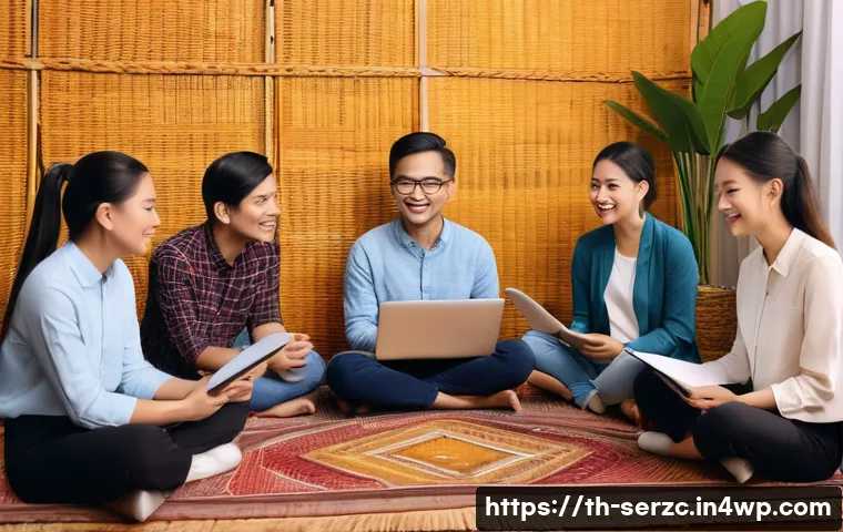 커뮤니티 관리에서의 원활한 소통 중요성 - A diverse group of Thai community members engaging in a lively and respectful online discussion in a...