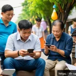 Home 23 커뮤니티 내 의견 수렴을 위한 시스템 구축 - A diverse community meeting in a modern Thai urban neighborhood, featuring people of different ages ...