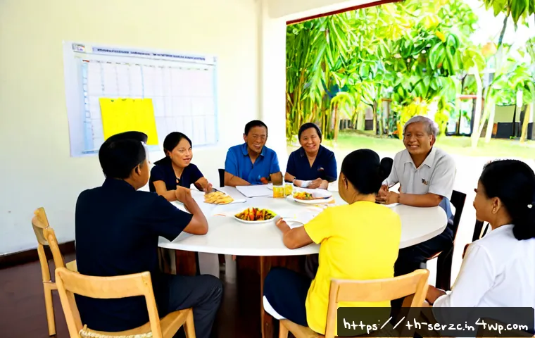 Home 17 커뮤니티 참여 유도를 위한 방안 논의 - Photorealistic community planning meeting in a bright Thai neighborhood hall, diverse Thai adults an...