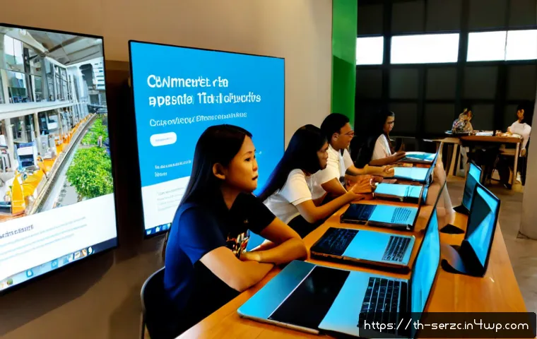 Home 17 커뮤니티 기술 활용법 Zoom Slack Teams 등 - Photorealistic Thai community workshop in a bright modern co-working space in Bangkok, a friendly fa...